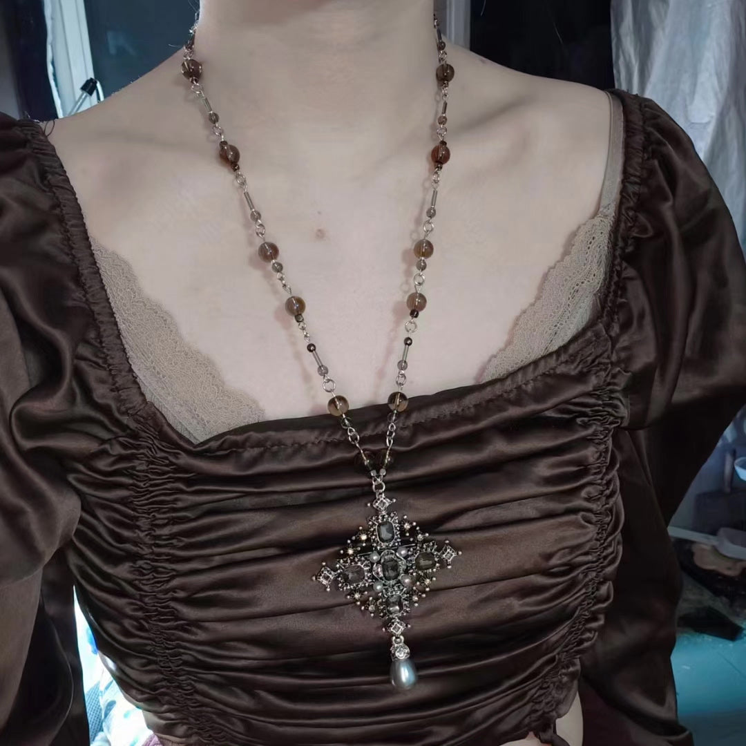 Gothic Lolita Rosary Cross Necklace Set