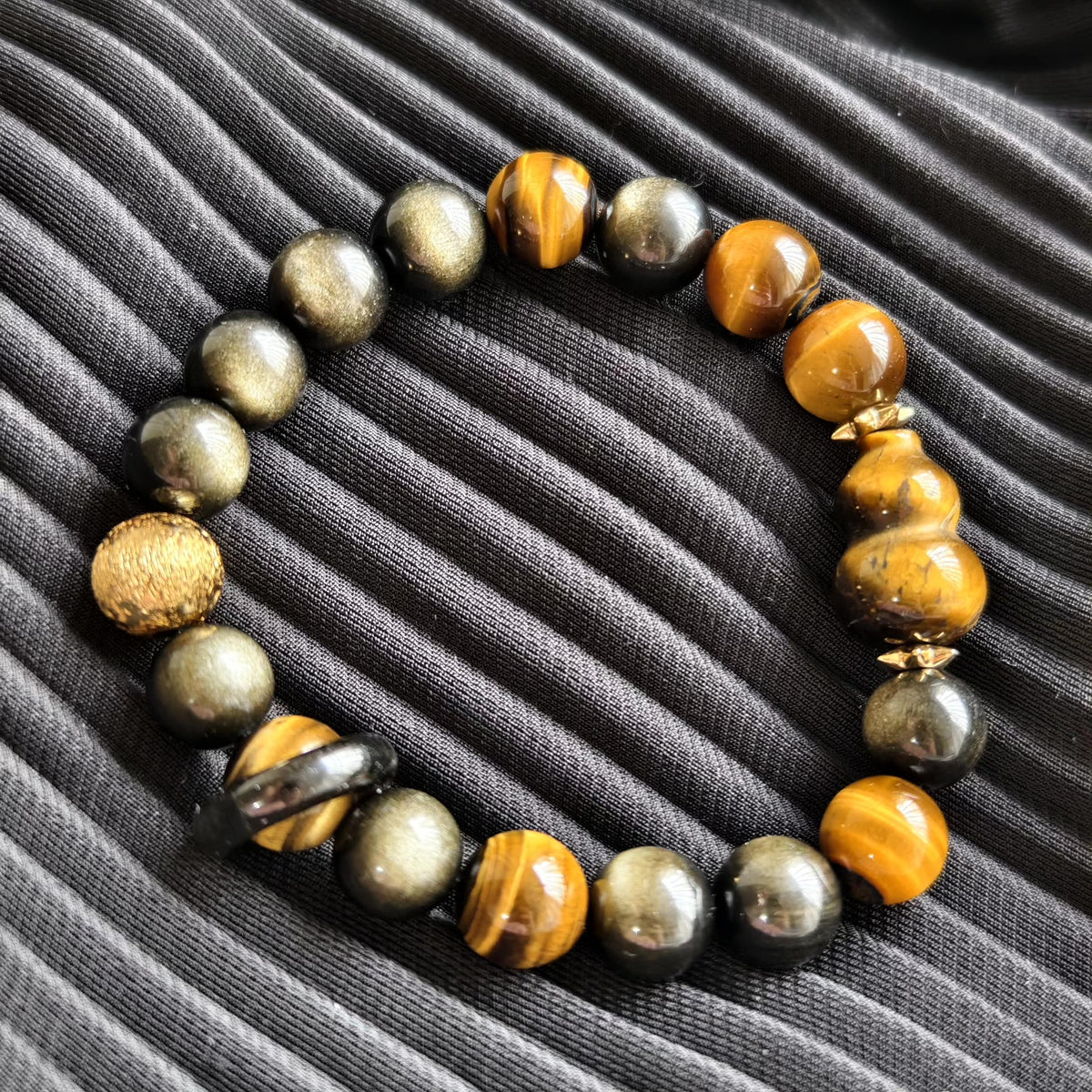 Gold Obsidian Yellow Tiger Eye Beaded Bracelet 10mm