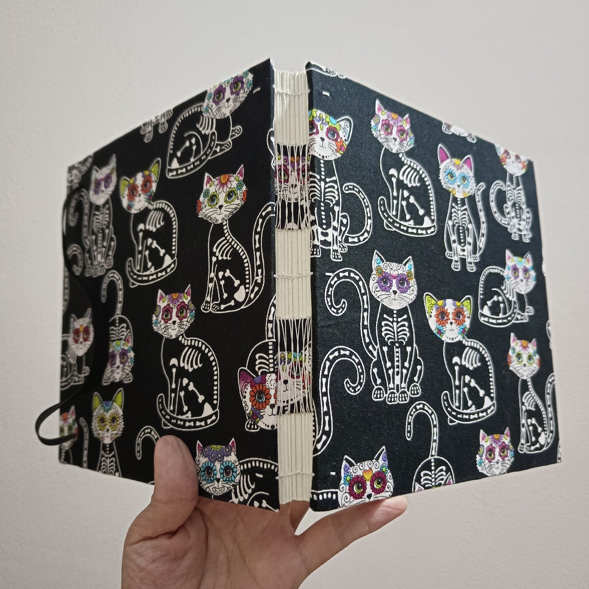 Customizable Handmade Watercolor Sketchbook with Skeletal Cat Cover