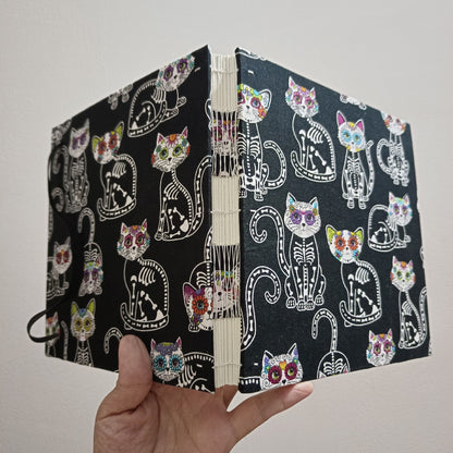 Customizable Handmade Watercolor Sketchbook with Skeletal Cat Cover