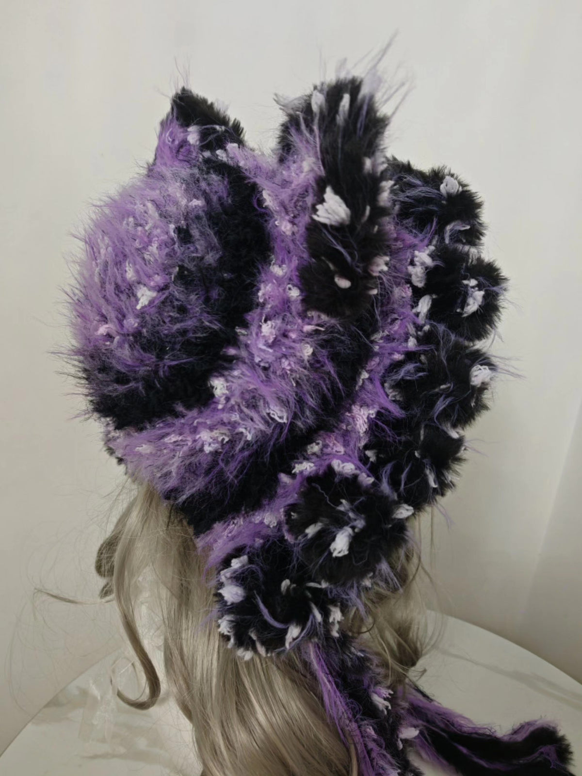 Black Purple Fox Hat with Upright Ears