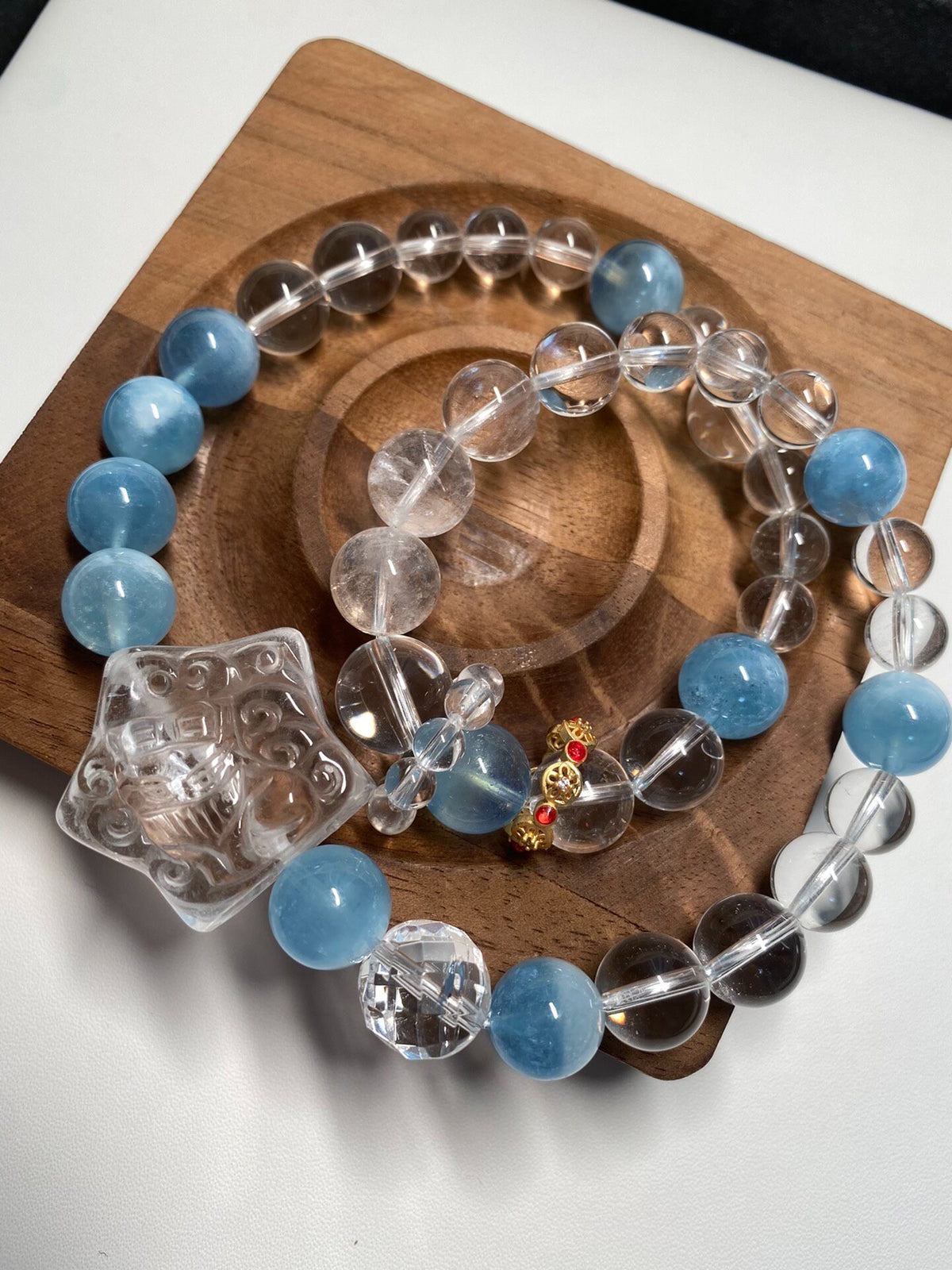 Aquamarine White Crystal Double Loop Bracelet