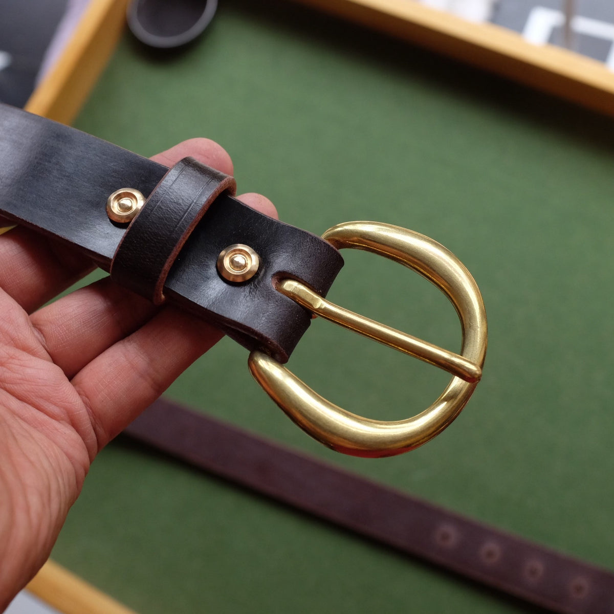 Full Grain Bridle Leather Belt Solid Brass Buckle