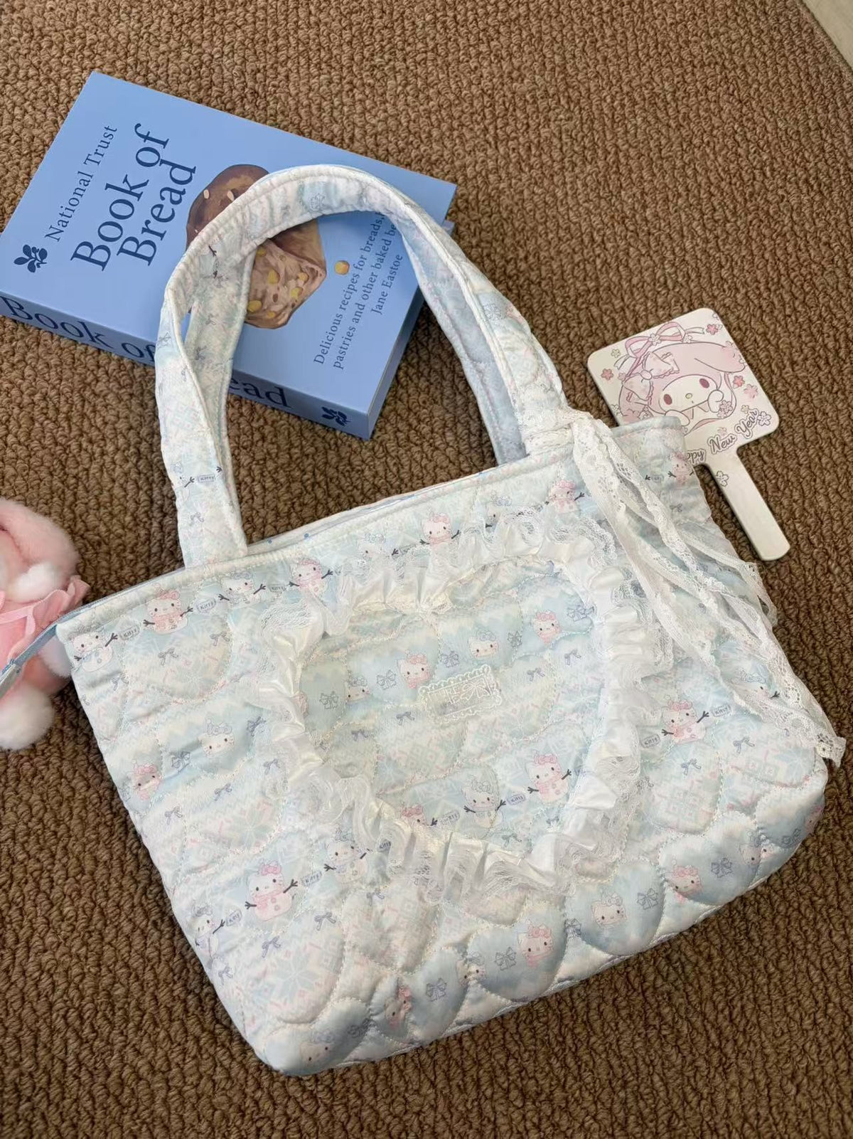 Quilted Blue Heart Tote Bag