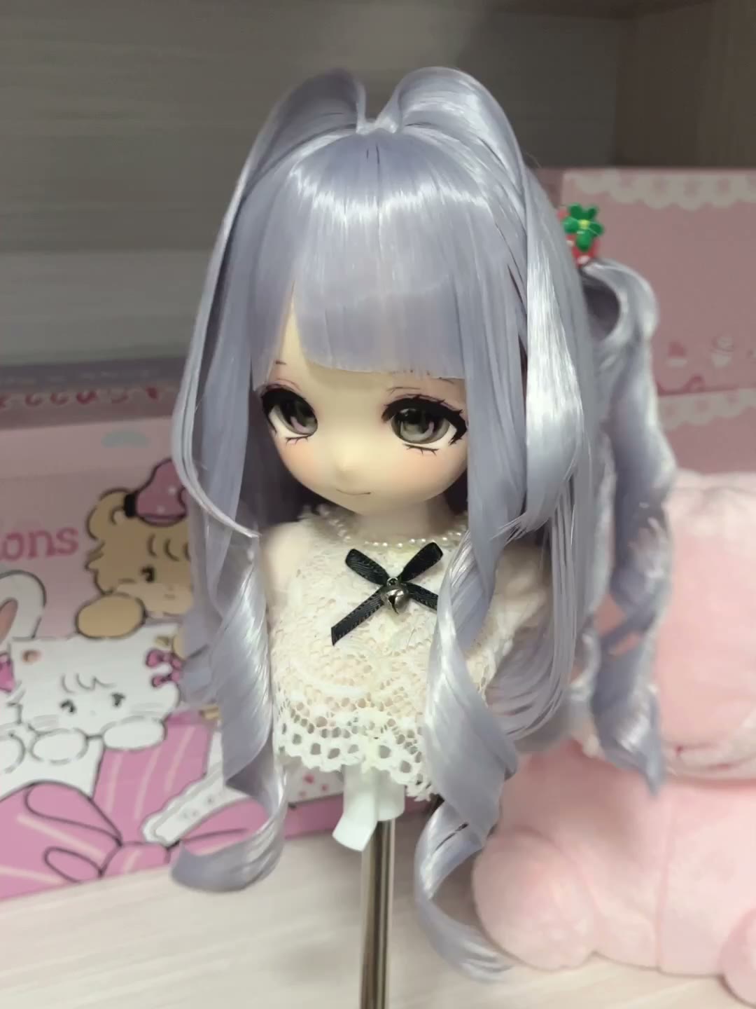Doll Wig Silver Grey Twin Tails