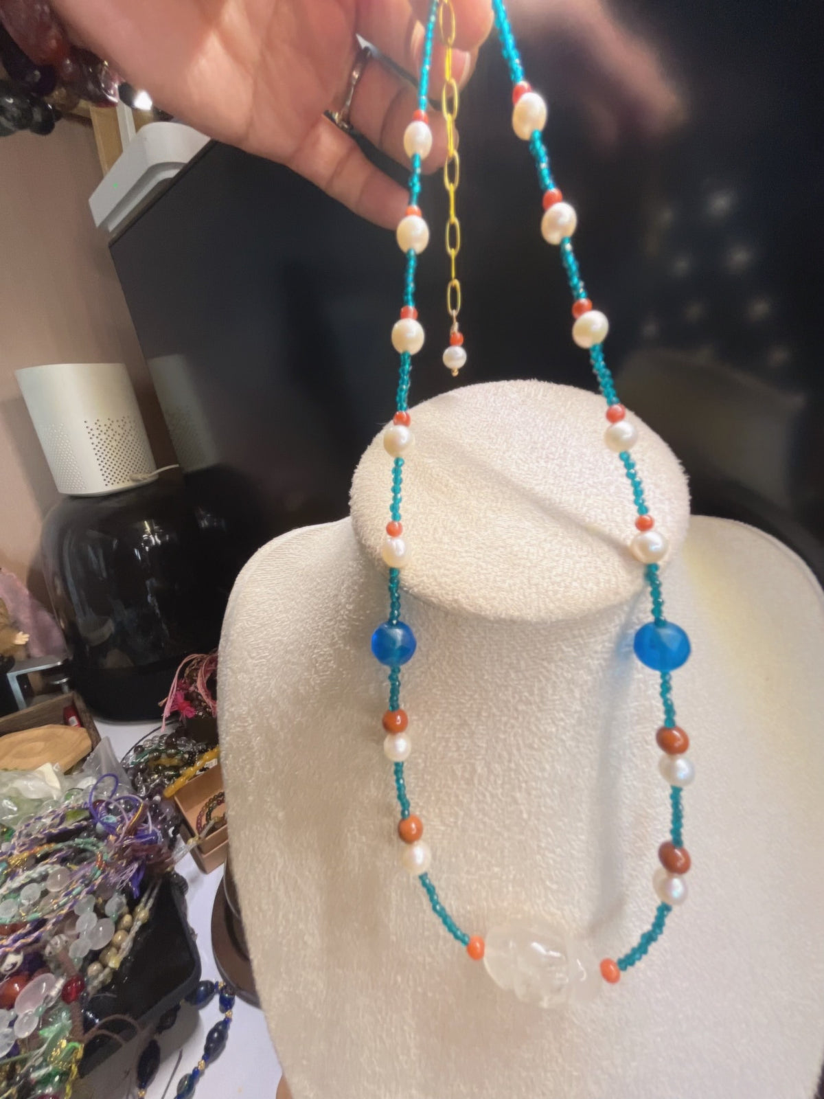 White Crystal Pearl Agate Necklace