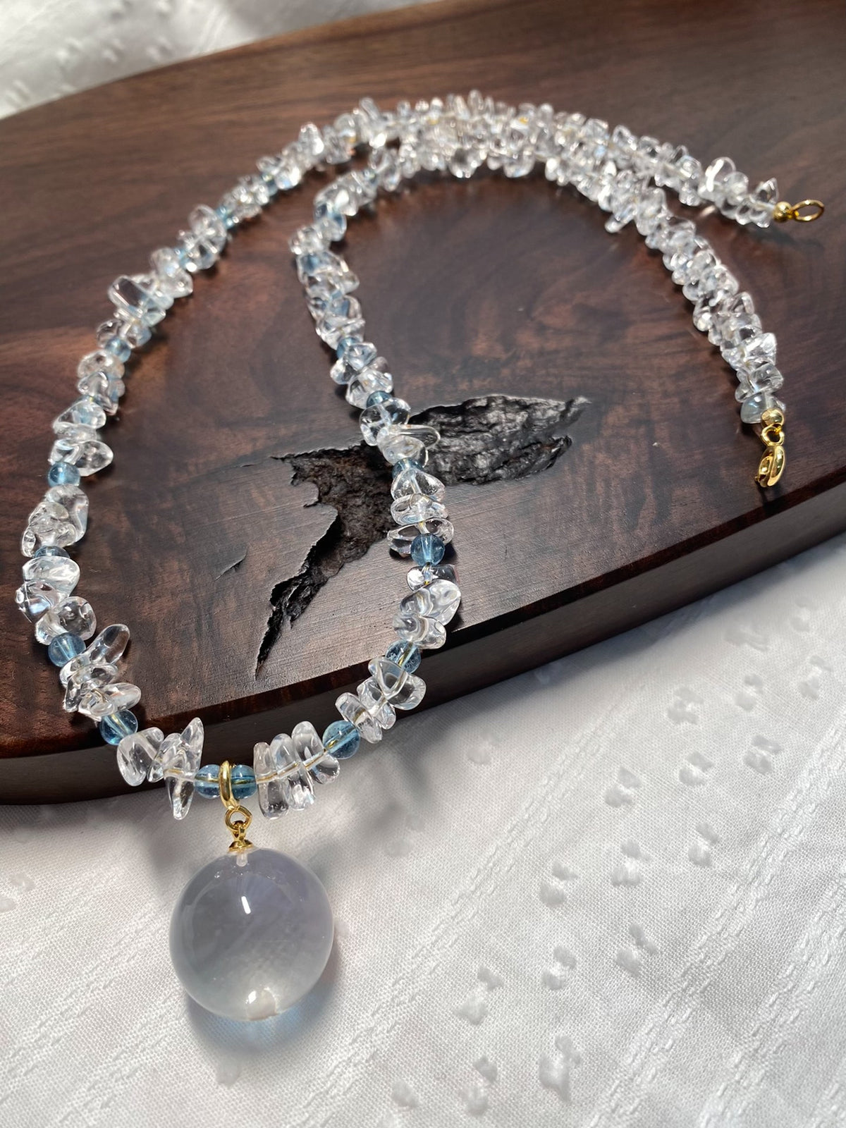 White Crystal Aquamarine Beaded Necklace