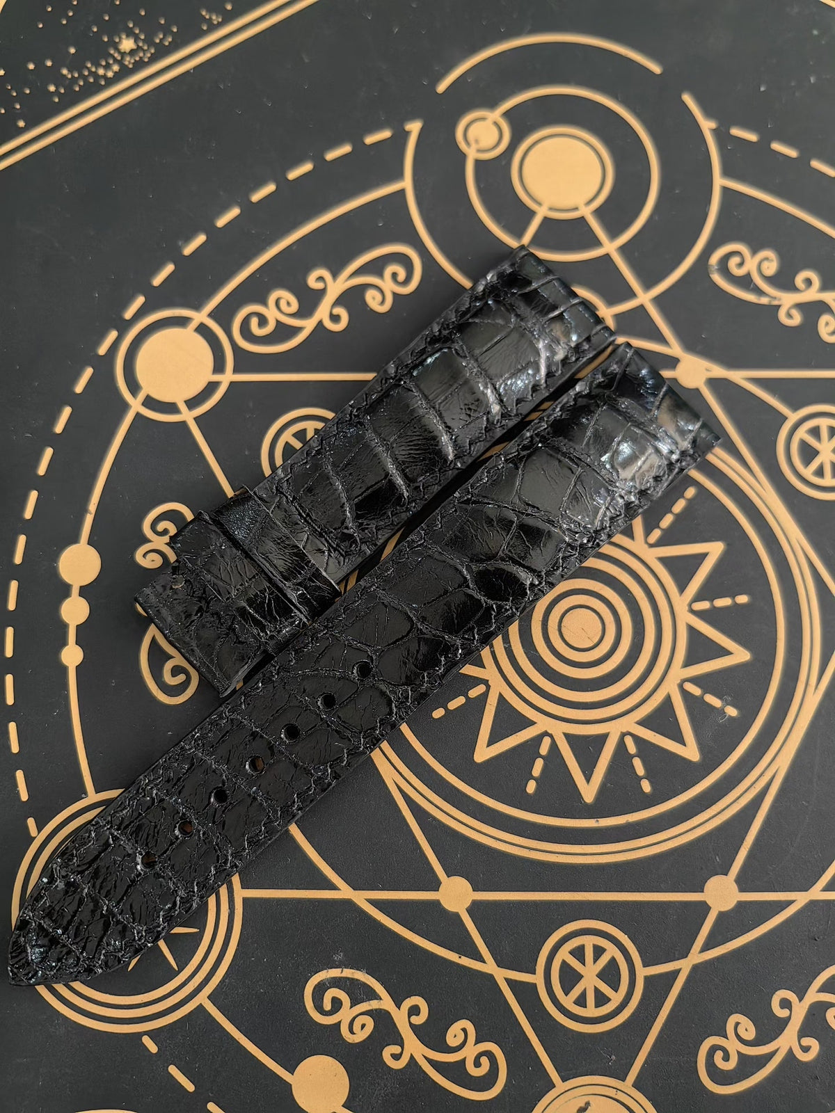 Crocodile Leather Watch Strap 20mm Black