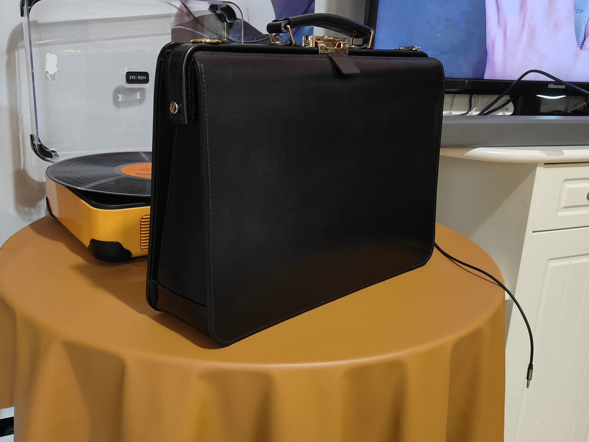 Custom Leather Briefcase with Shoulder Strap