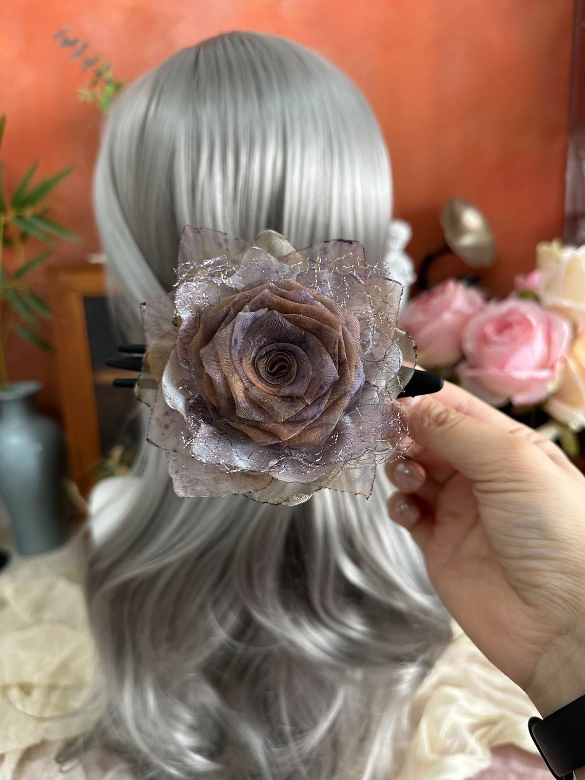 Handcrafted Fabric Rose Hair Claw Clip