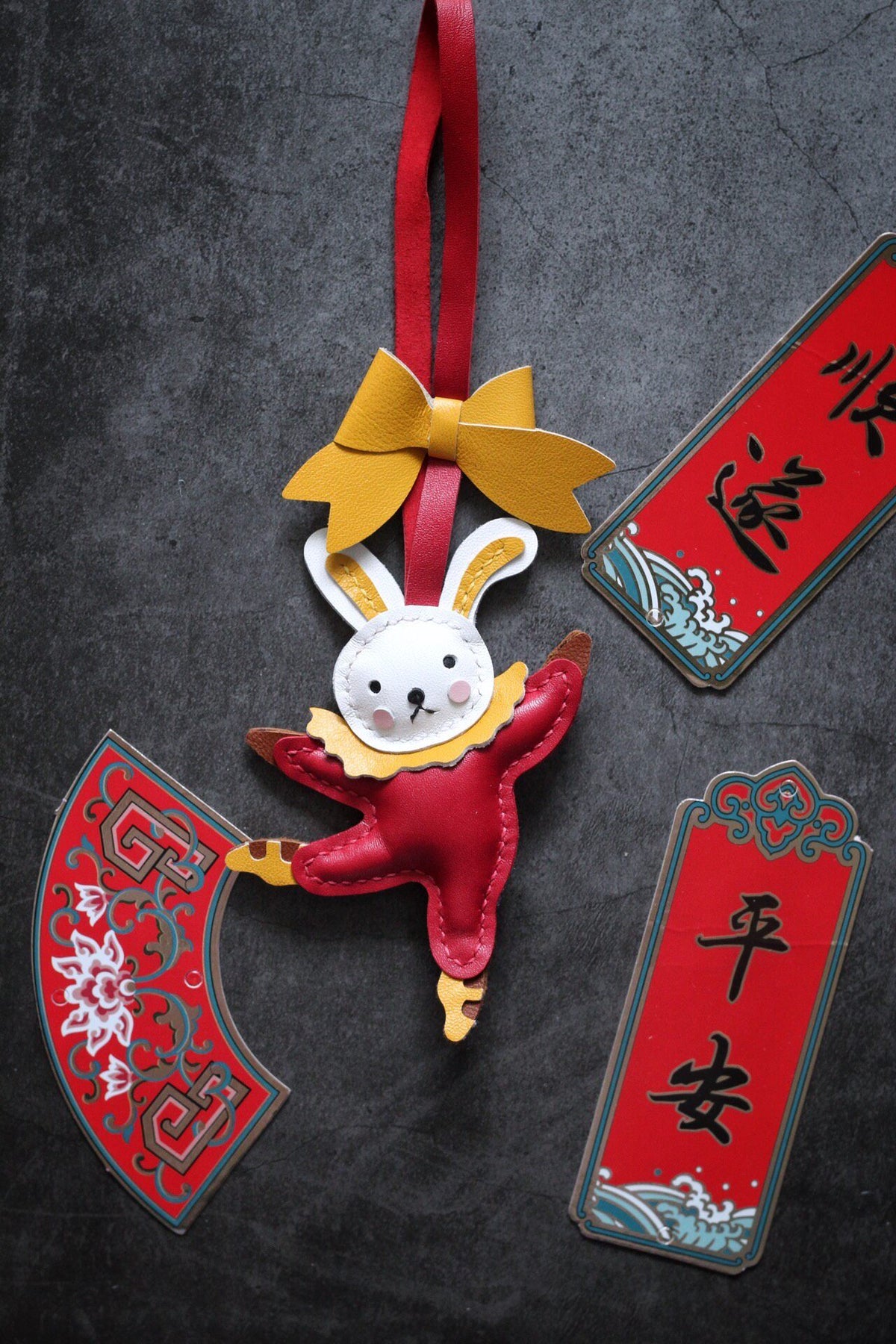 Dancing Rabbit Pendant Red Leather