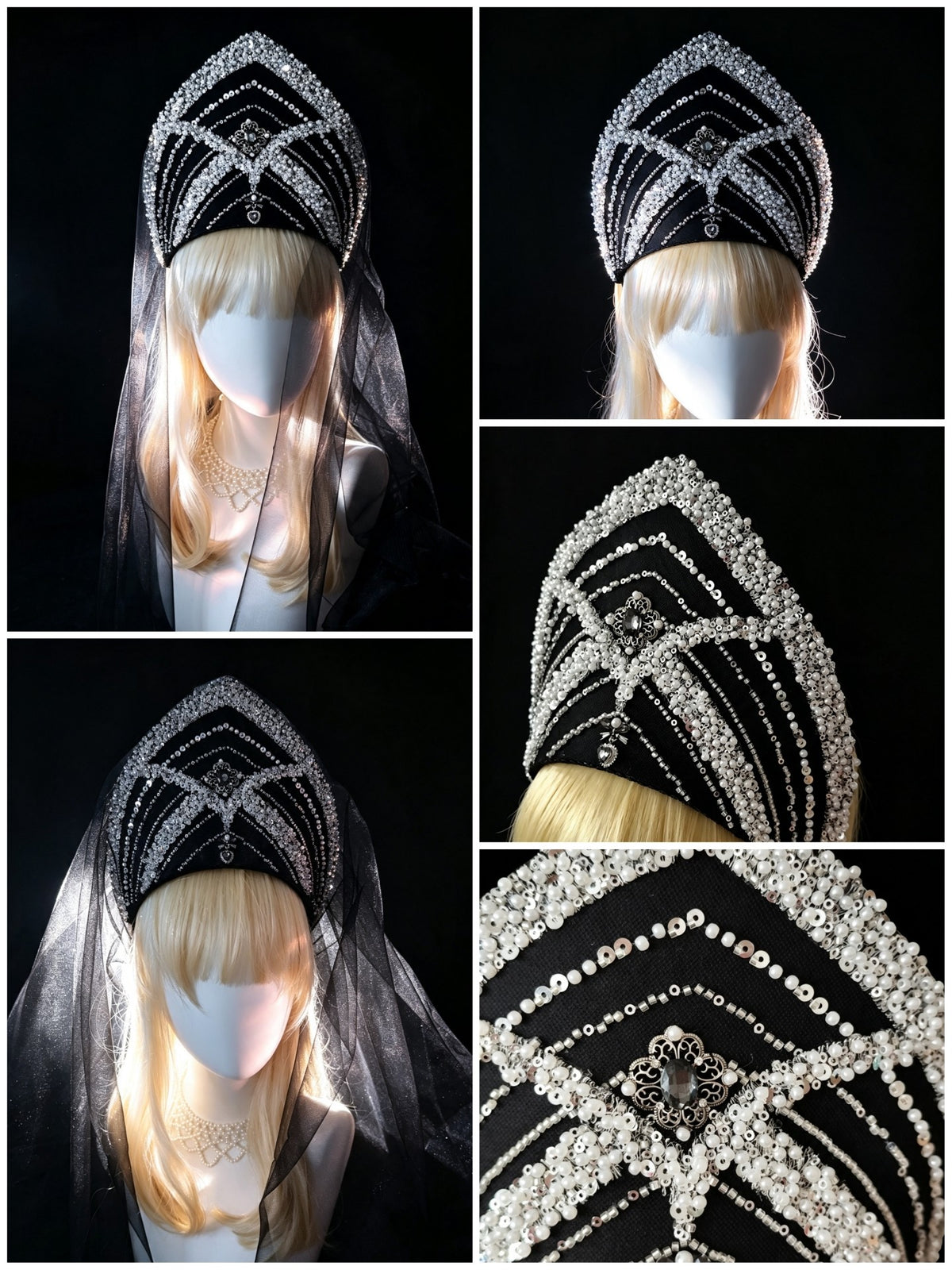 Couronne Lolita noire à filigrane argenté