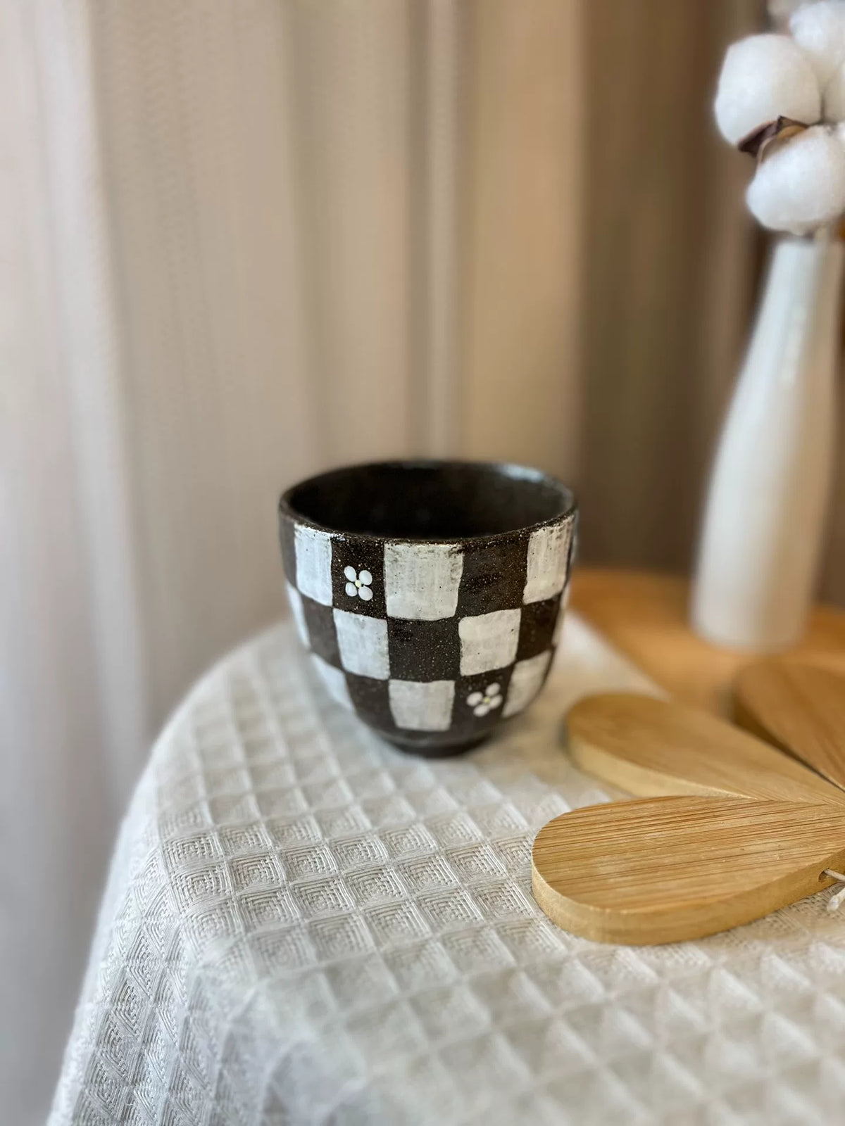 Handmade Black Clay Checkered Mug 220ml