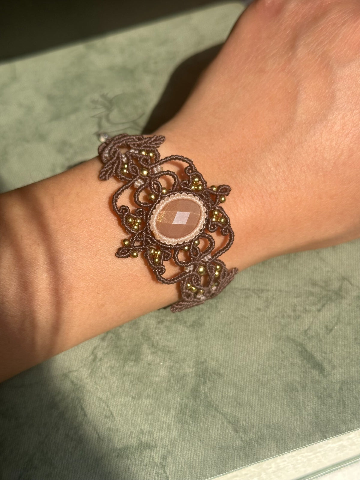 Orange Moonstone Macrame Beaded Bracelet