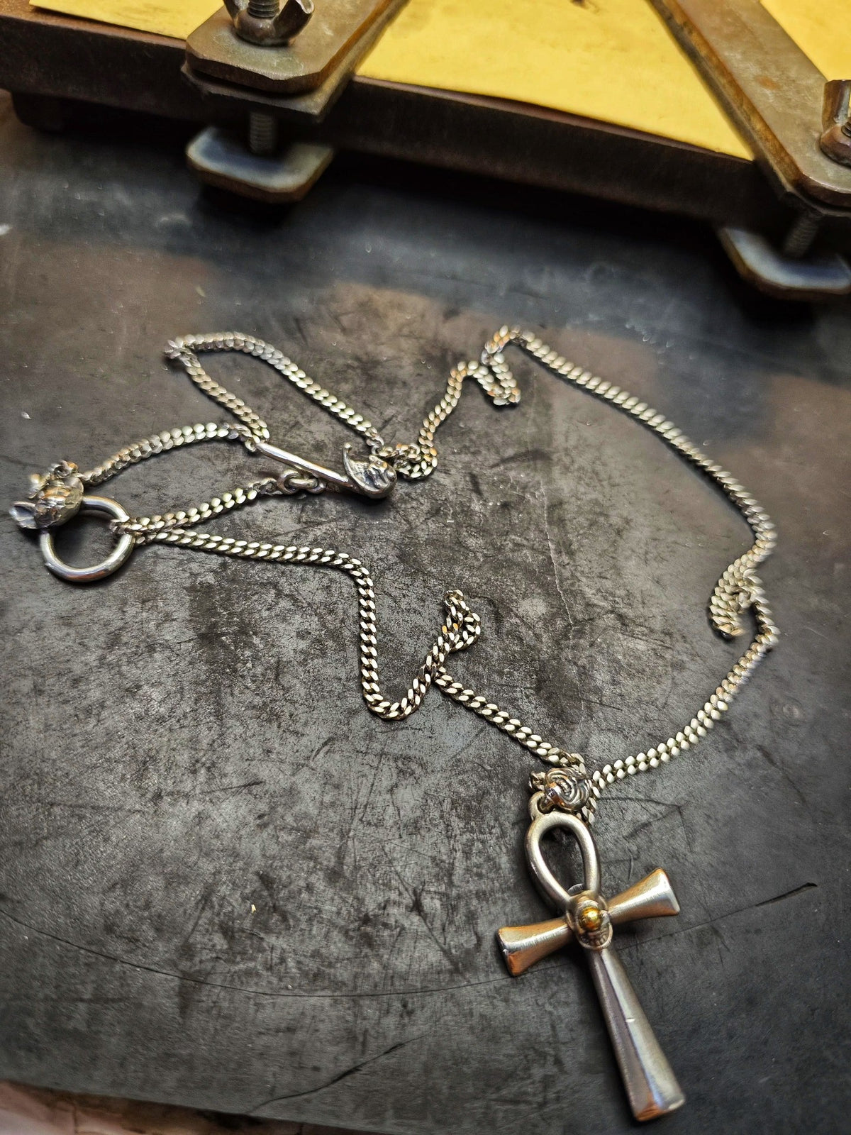 Sterling Silver Ankh Necklace Skull Pendant