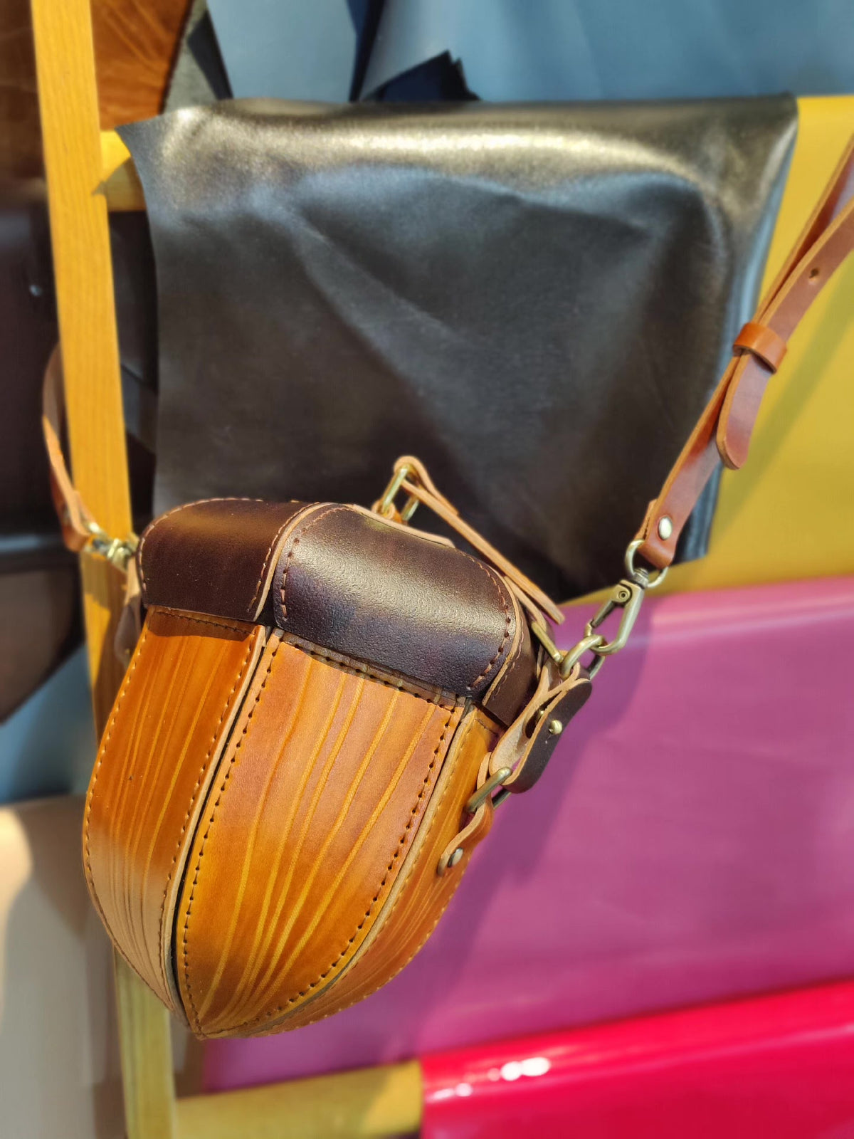 Vegetable Tanned Leather Acorn Phone Bag