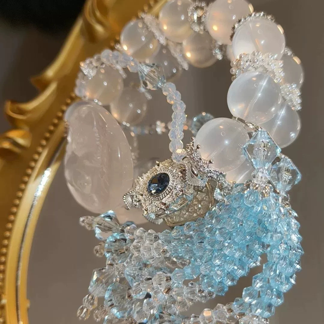 Bracelet Breloque Renard en Cristal Blanc Laiteux