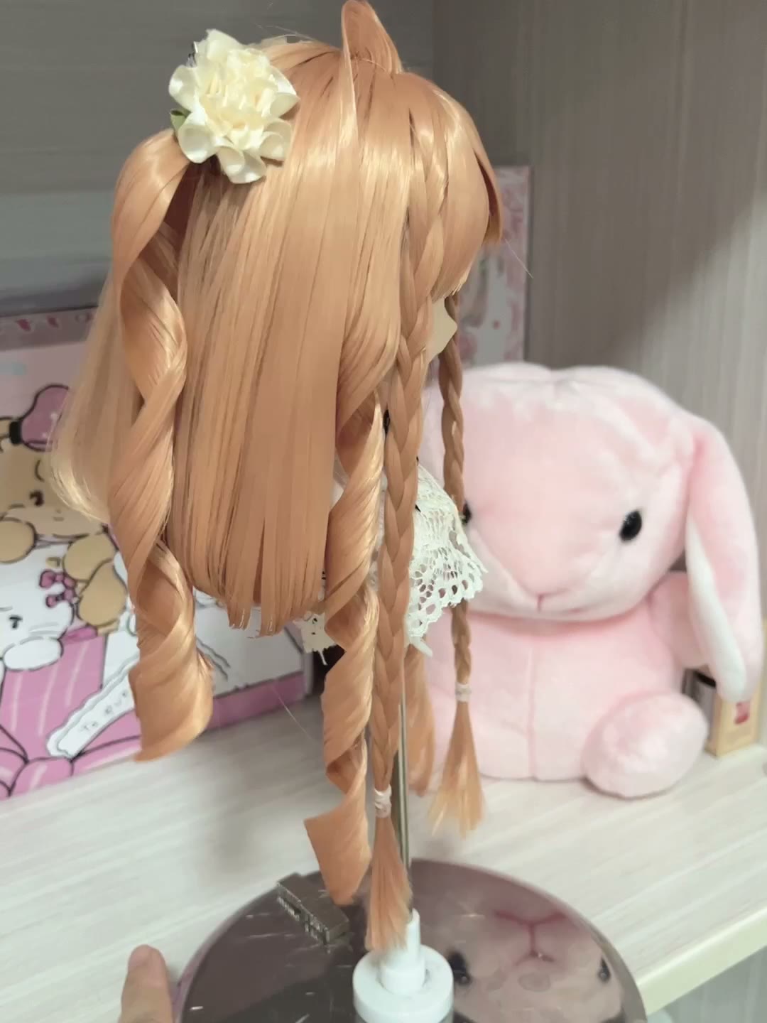 Doll Wig Apricot Twin Tails Braided