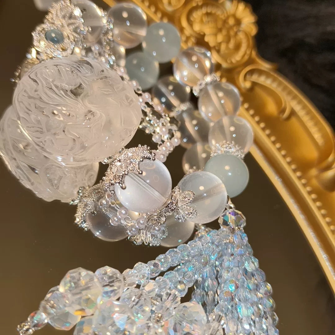 Pulsera de Cristal Blanco Tallado y Aguamarina
