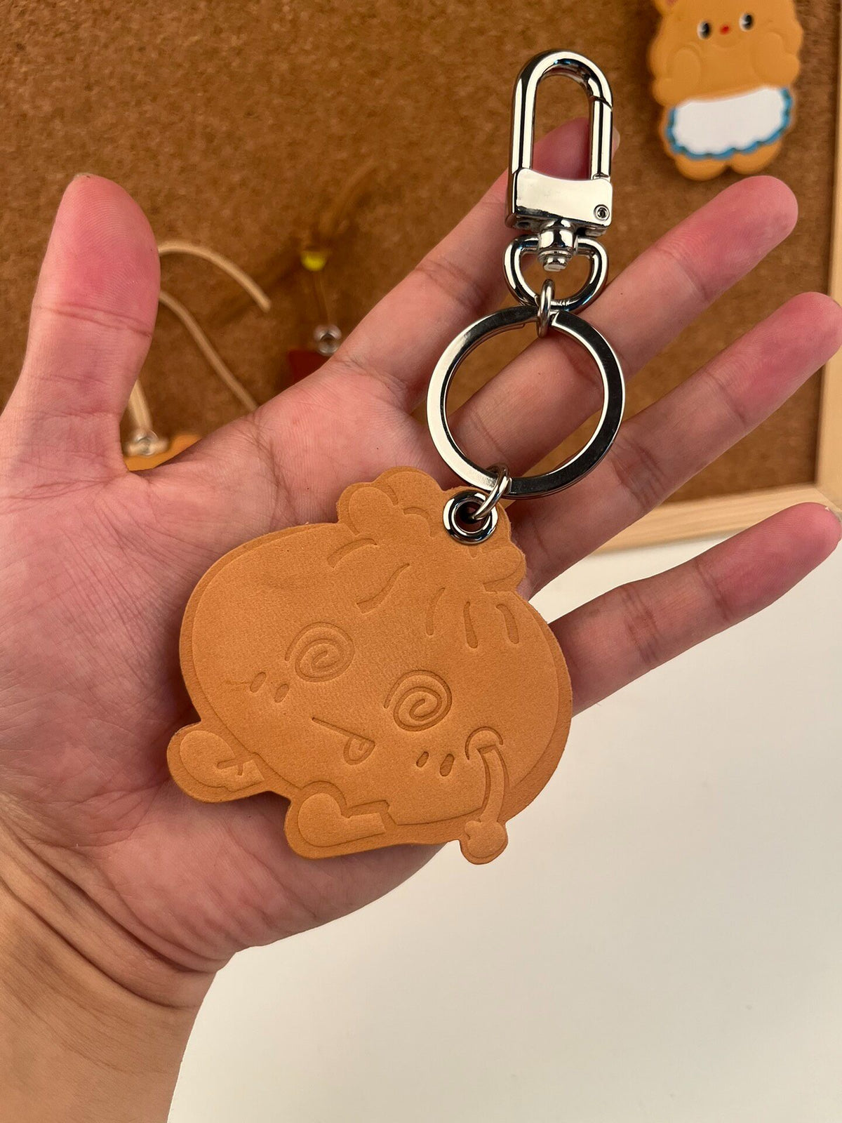 Vegetable Tanned Leather Bun Keychain Charm