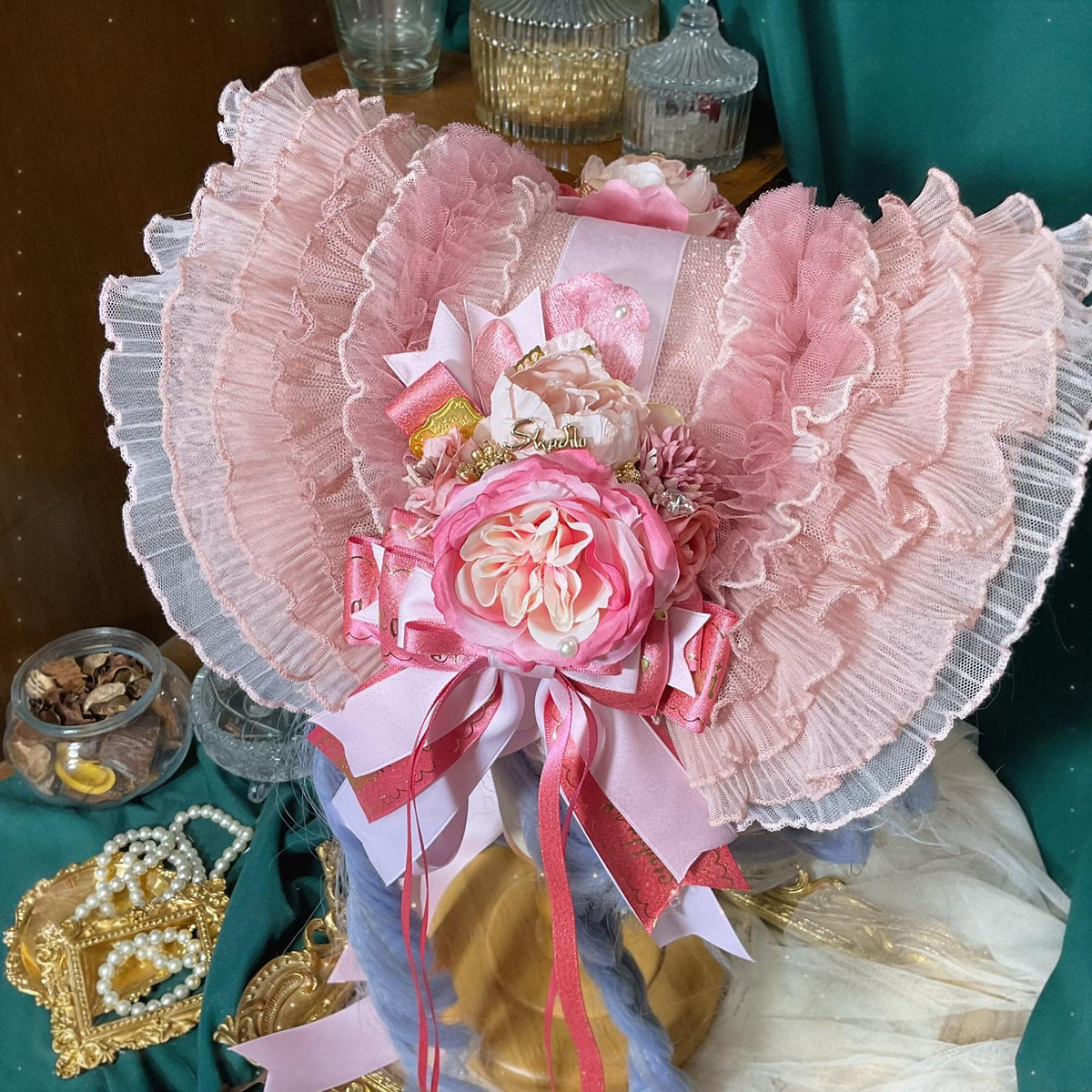 Lolita Straw Bonnet with Pink Lace
