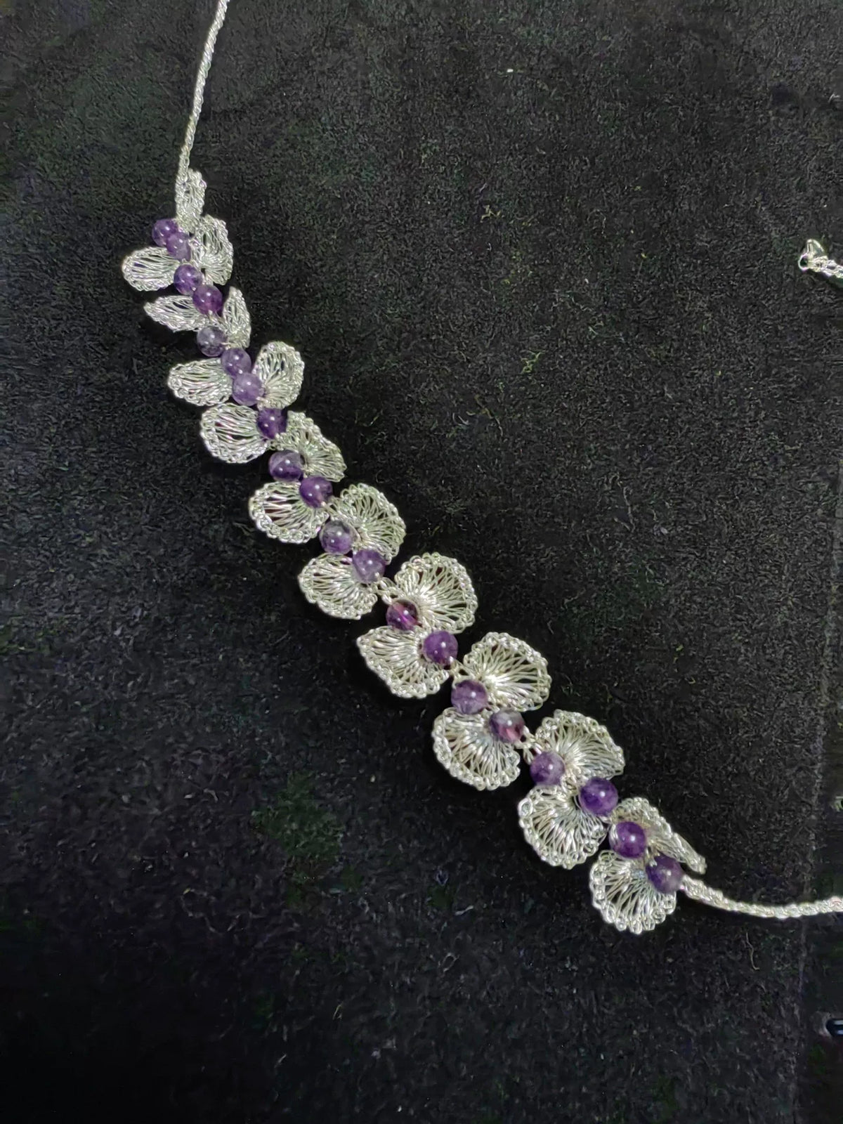 Handmade Wire Crochet Purple Crystal Petal Necklace