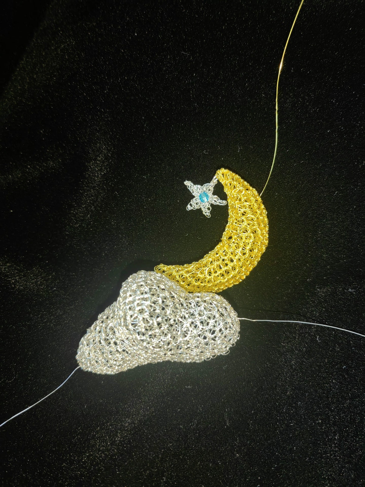 Handcrafted Wire Crochet Moon Star Pendant