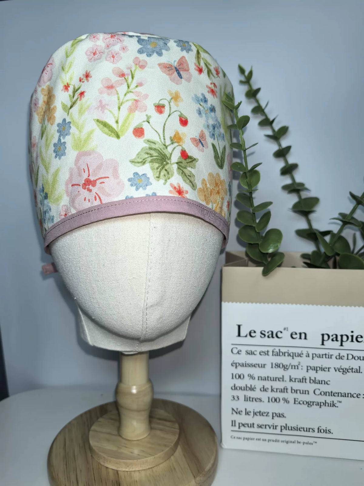 Gorro quirúrgico de algodón 100% floral con lazos