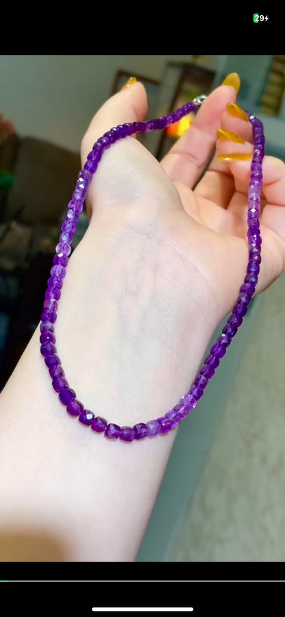 Amethyst Faceted Bead Necklace - 4.5mm, 43.5cm, Silver Clasp