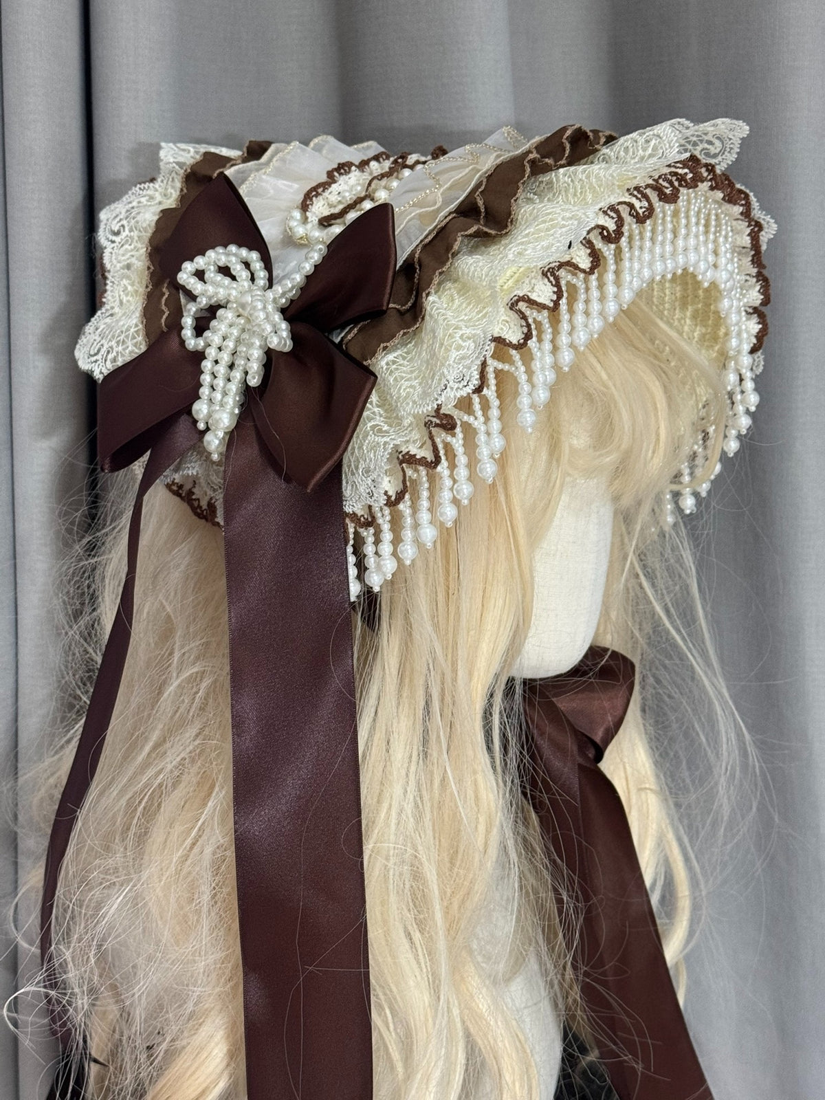 Handmade Lolita Bonnet with Lace Trim
