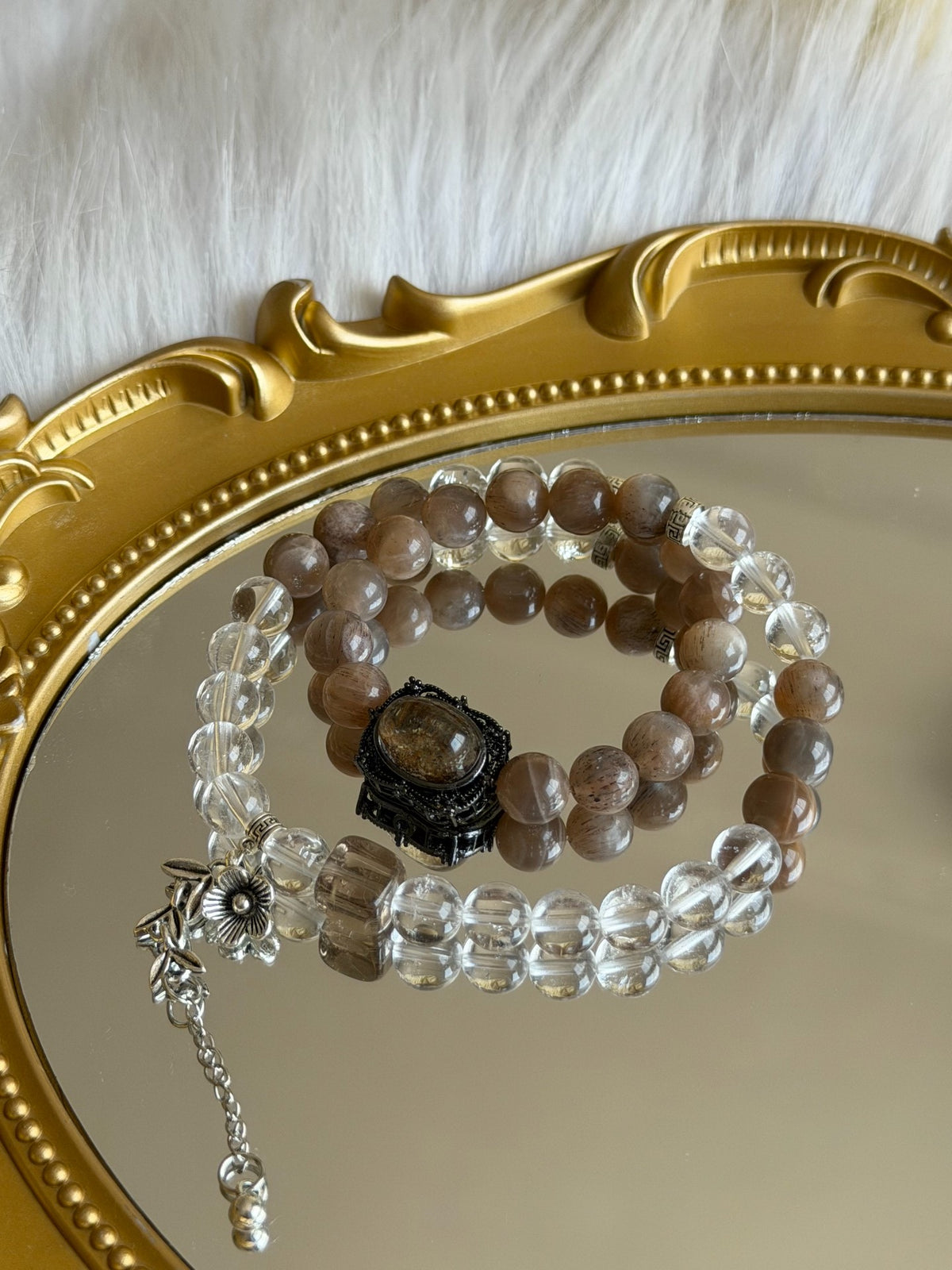 Bracelet double tour Pierre de Soleil et Quartz Clair