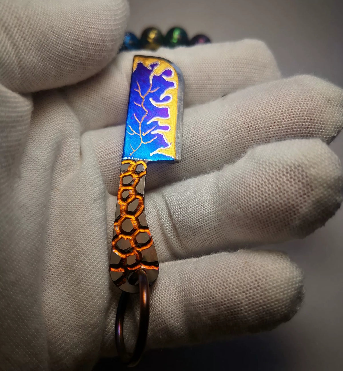 Titanium Alloy Mini Cleaver Keychain Iridescent