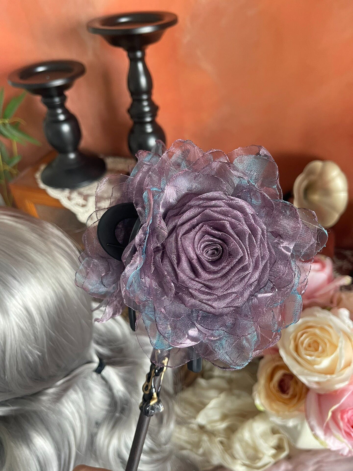 Laser Purple Fabric Rose Hair Claw Clip