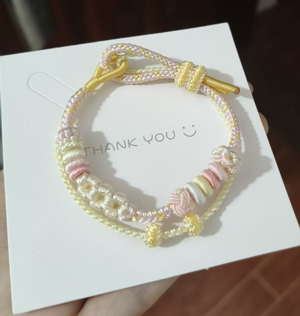 Handmade Gradient Braided Bracelet with Flowers
