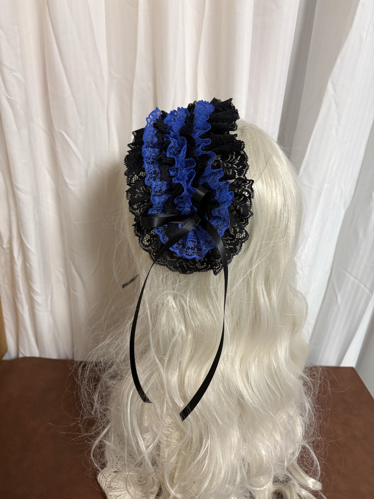 Black Blue Lace Ribbon Gothic Headpiece