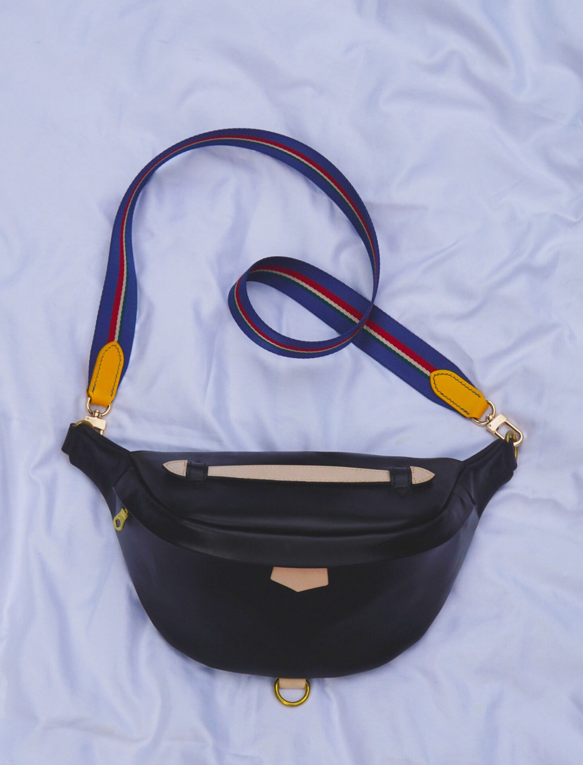Handcrafted Black Leather Waist Chest Crossbody Bag