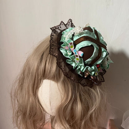 Handcrafted Lolita Mini Hat in Mint and Chocolate