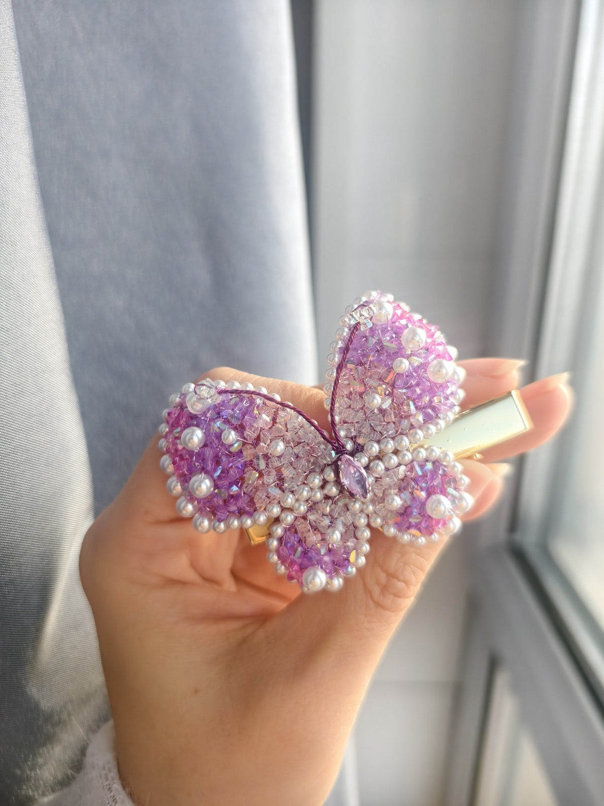 Crystal Pearl Butterfly Hair Clip
