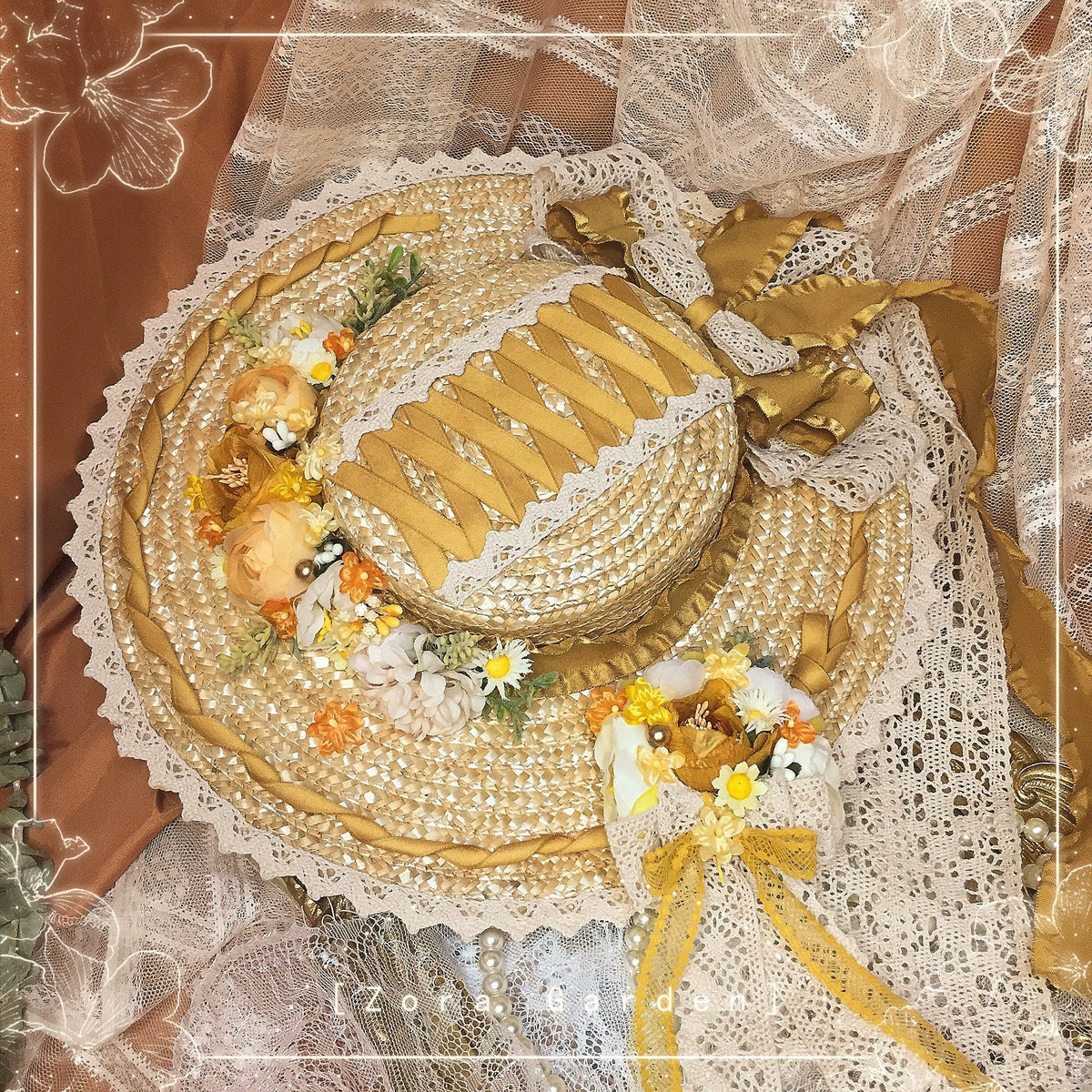 Handmade Straw Lolita Flat Brim Hat
