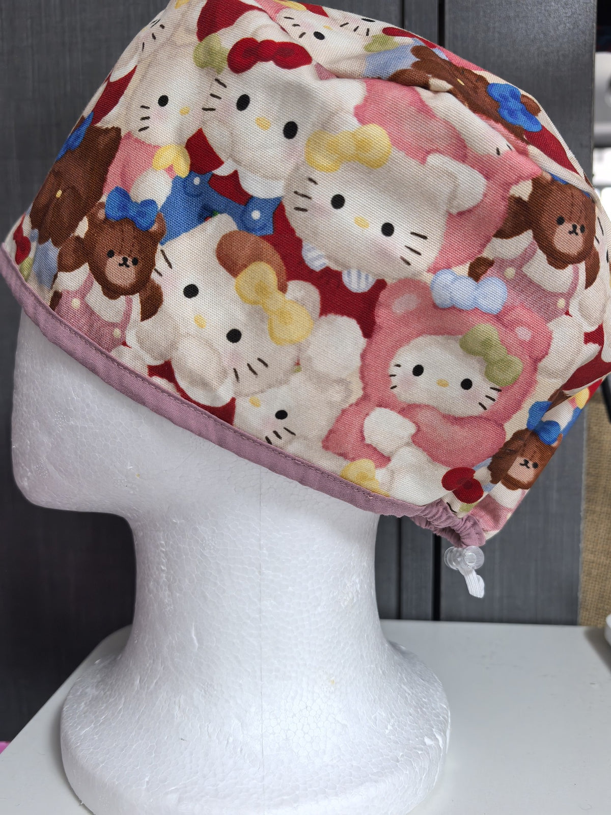 Cotton Bouffant Scrub Cap with Cat Print