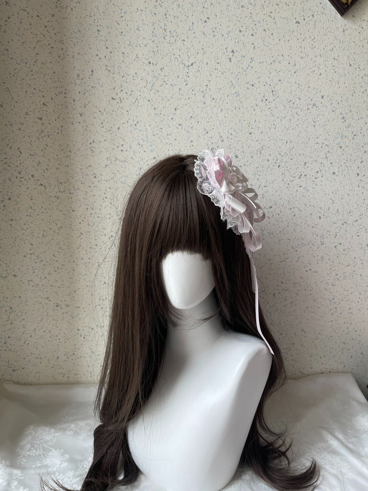 Handmade Lolita Pink White Bow Side Clip