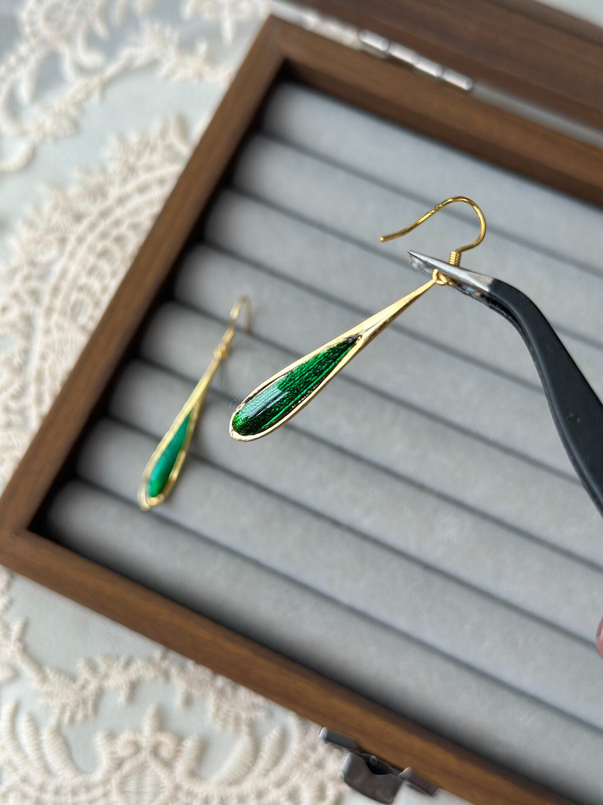 Jewel Beetle Wing Drop Earrings Gold