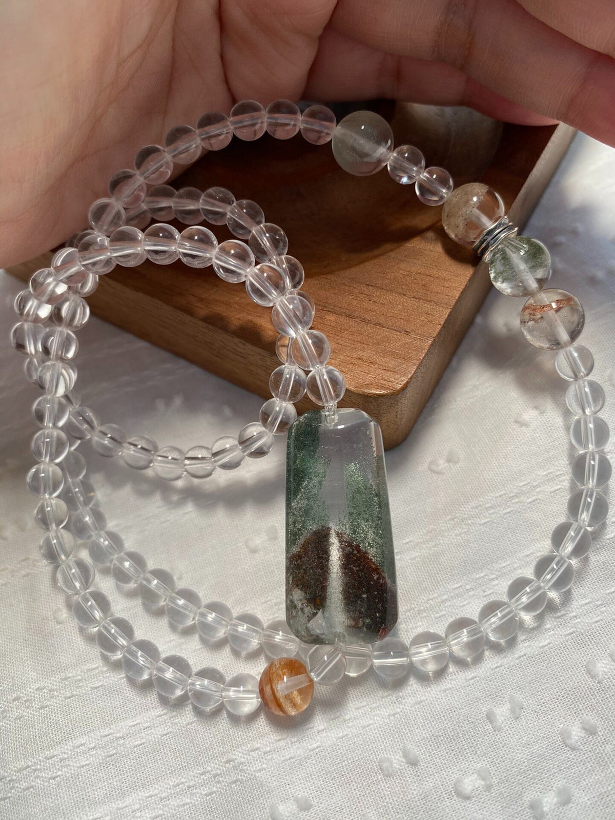 Clear Quartz Phantom Quartz Triple Wrap Bracelet