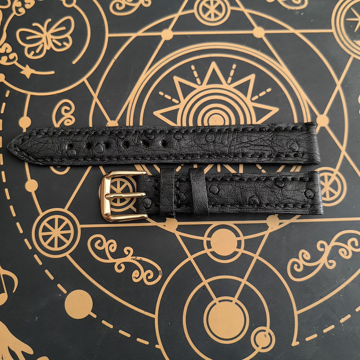 Genuine Leather Watch Strap with Gold Buckle