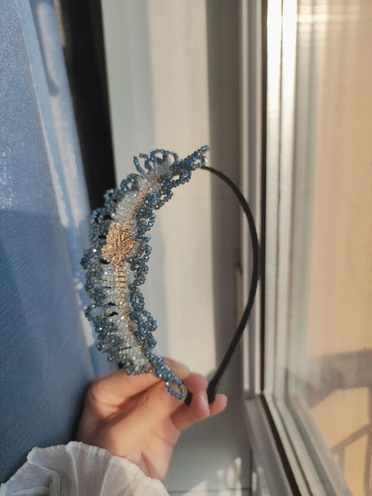 Crystal Gradient Lace Headband Butterfly Design