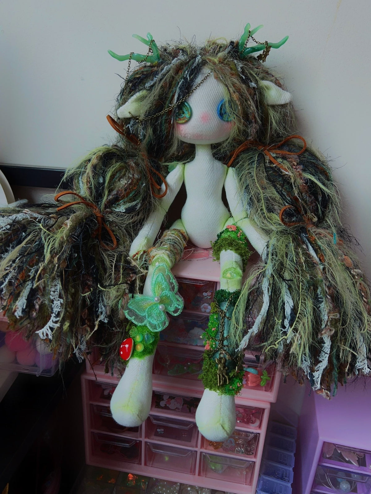 Handmade Fantasy Forest Doll with Antlers