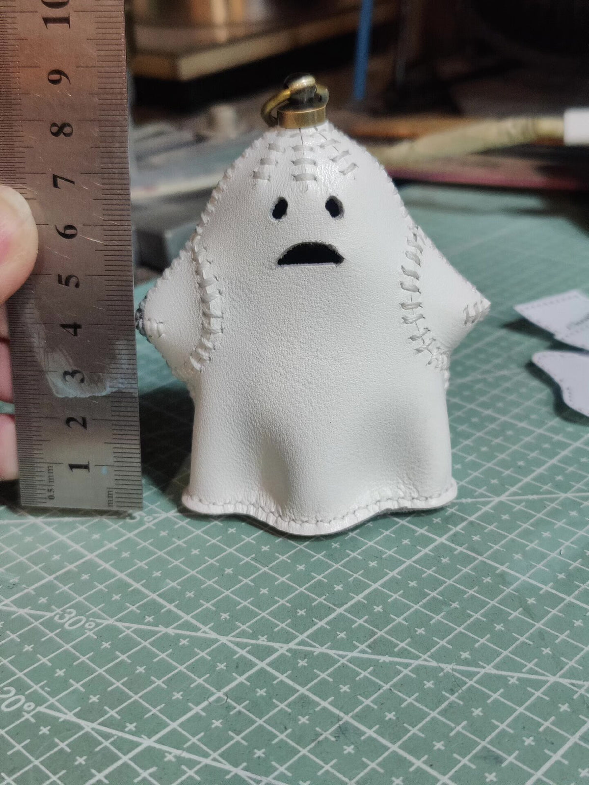 Genuine Leather Ghost Pendant Hand Stitched