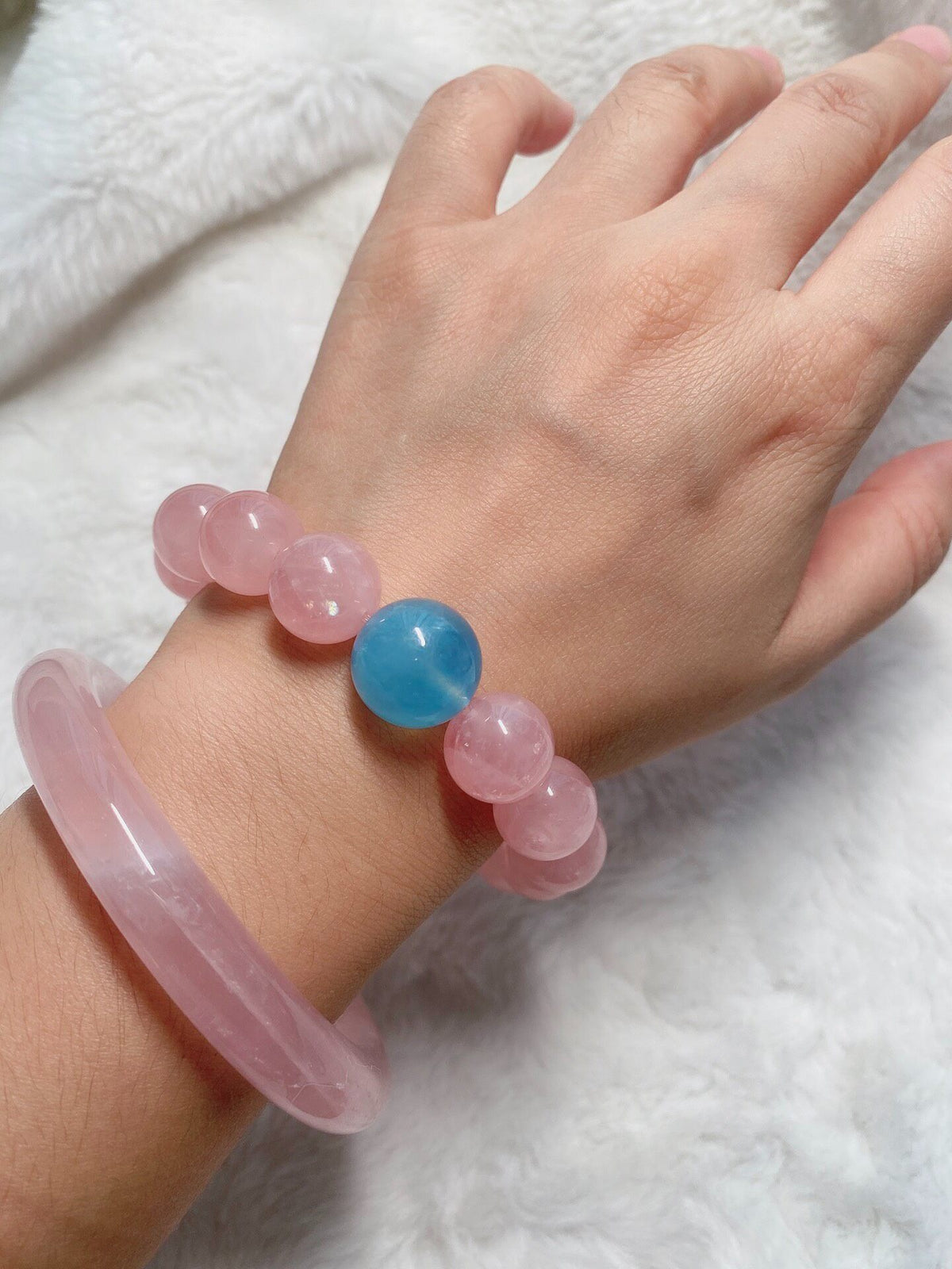 Rose Quartz Aquamarine Beaded Bracelet