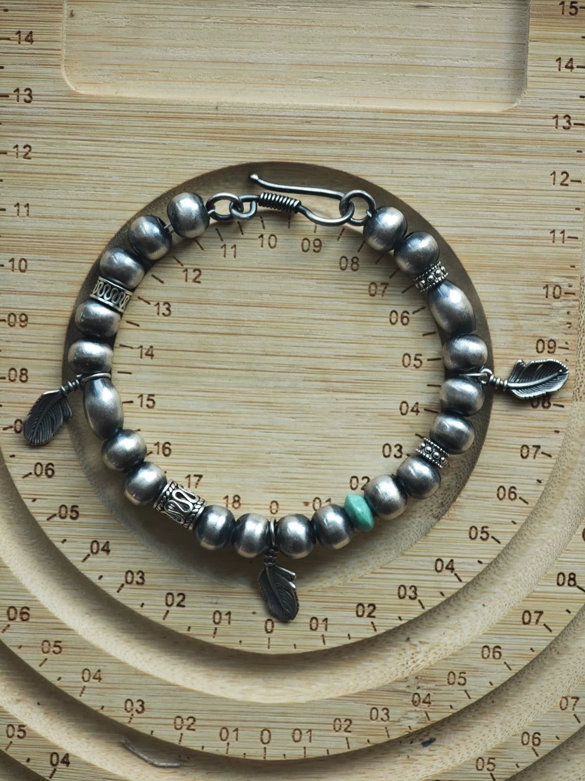 Hubei Turquoise Sterlingen Zilver Kralenarmband