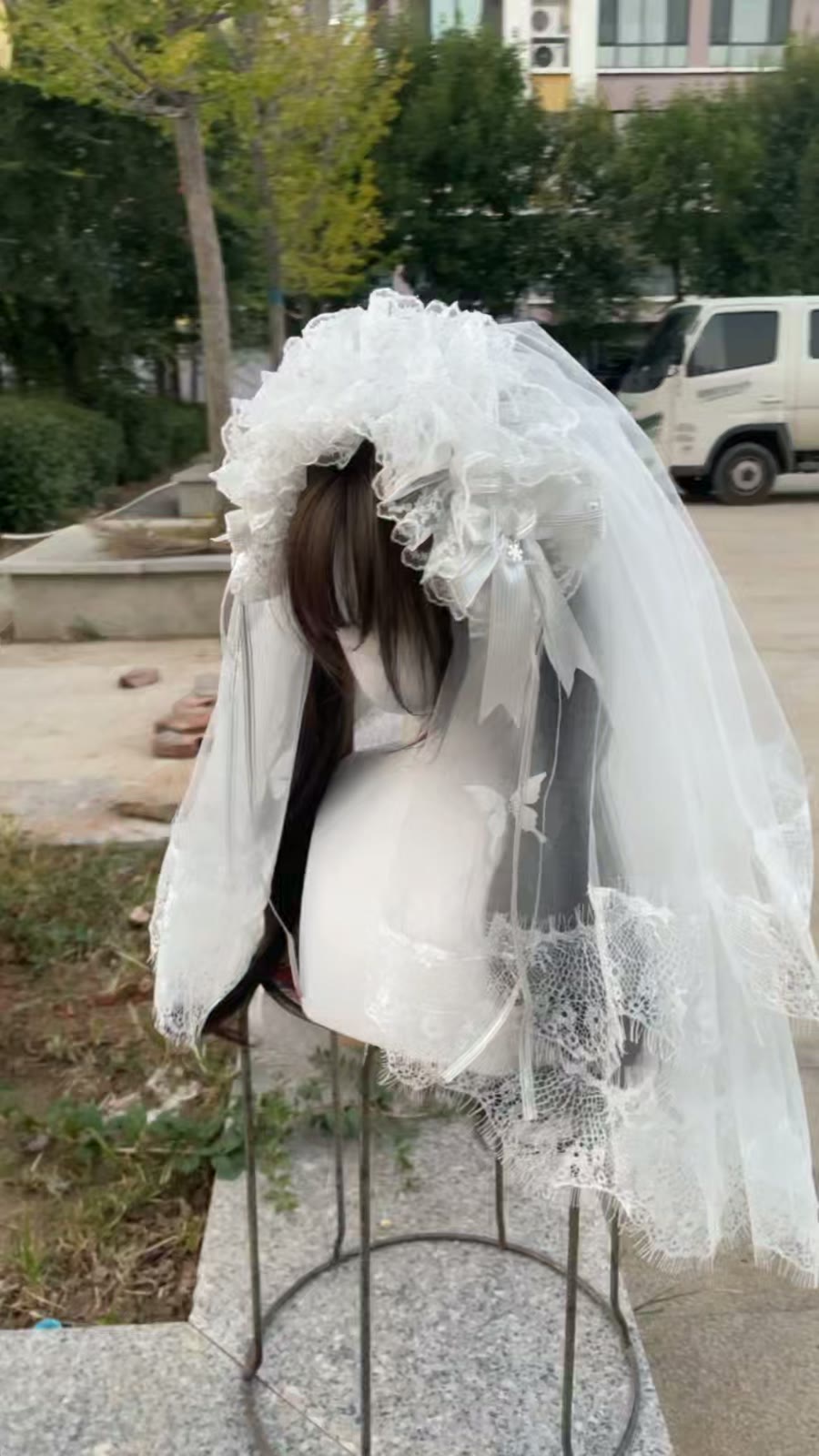 Adorno de Noiva Lolita em Renda e Tule Branco